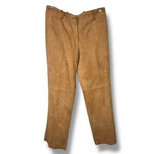 Ron Leal Chestnut Italian Genuine Leather High Waist Stitched Straight Leg Pant